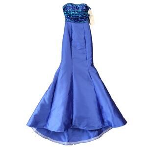 Madison James Blue Formal Maxi Dress NEW $370 Strapless Women Size 0 Juniors Zip